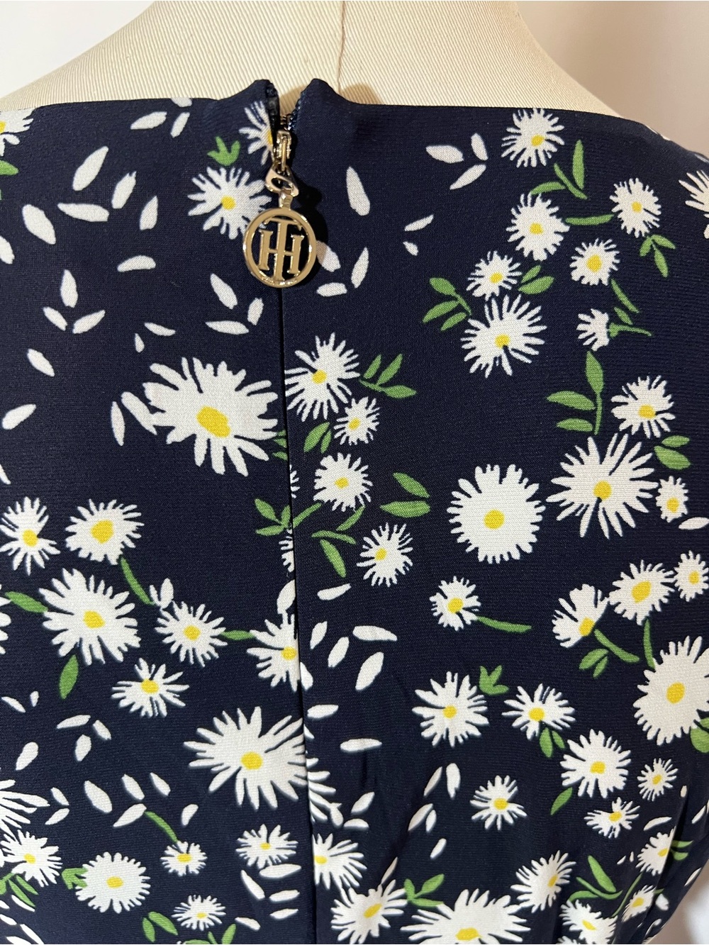 Tommy Hilfiger Wind Blown Daisy Navy V-Neck Midi Jersey Dress 8 Career Dinner - Picture 4 of 8
